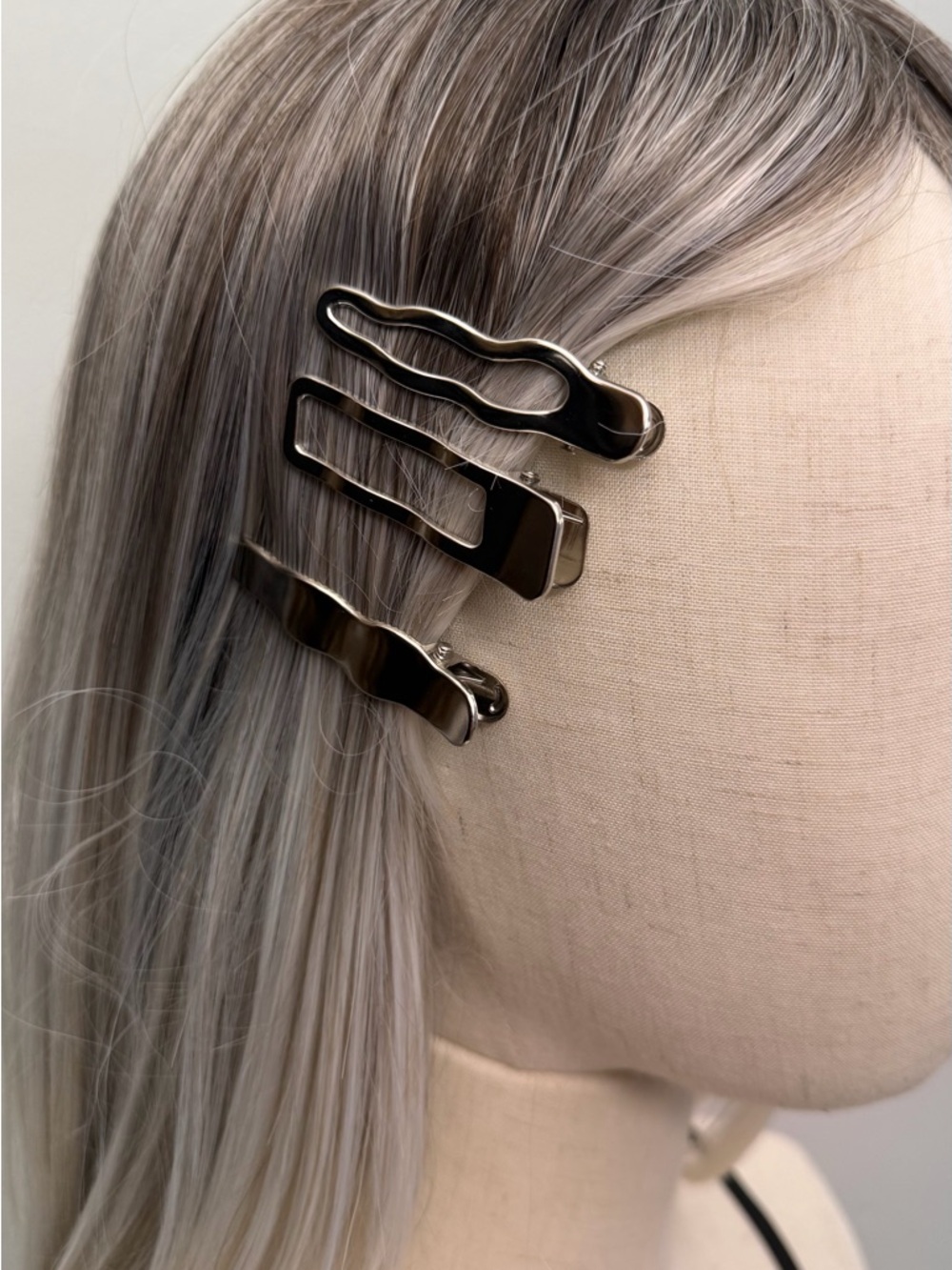 Silver Hair Clips Set Women’s Minimalist Metal Barrettes Wavy Rectangle